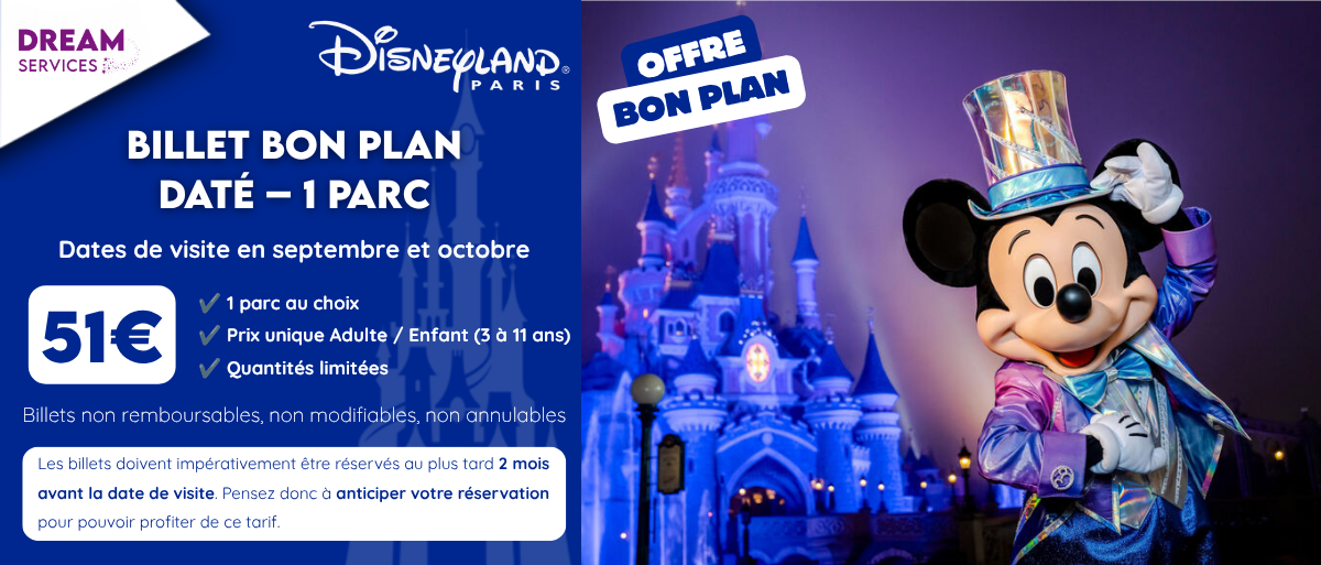 Disney bon plan daté 1 jour 1 parc